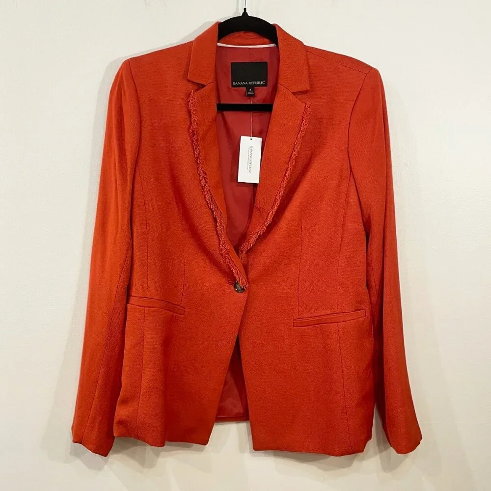 New Banana Republic Fringe Trim Blazer Pumpkin Orange 4, S $168
